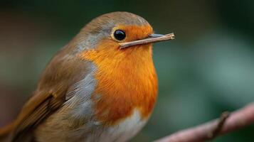 A hardworking robin accumulates material to create a safe bird home photo