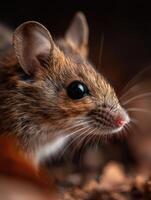 A little wild mouse with attentive gaze and small whiskers photo