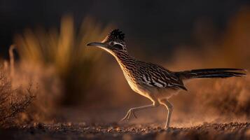 A quick desert roadrunner makes a rapid run in extreme heat photo