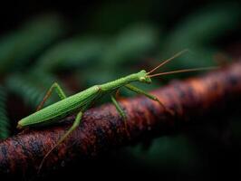 A slender stick insect mimics plant life with perfect green disguise photo