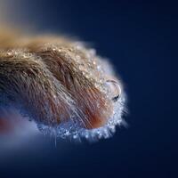 A single glistening dewdrop on the tiny textured hamster paw pad photo