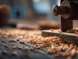 A retro style hand crank corn husker machine for farm use photo