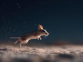 Acrobatic jerboa captured in a playful leap over desert ground now photo