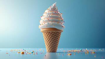 Whipped ice cream cone with sprinkles photo
