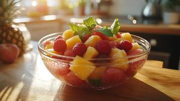 Vibrant fruit salad bowl photo