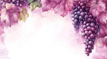 Watercolor grapes and leaves, soft background photo