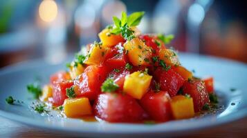 Vibrant diced watermelon and mango salad photo