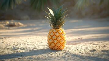 Tropical pineapple on sandy beach photo