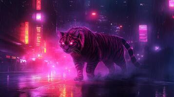 Tiger in Neon City photo