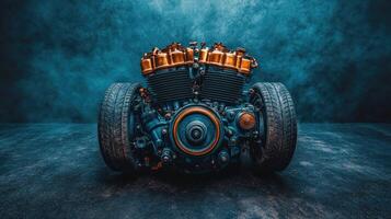 Steampunk engine, dark, industrial photo
