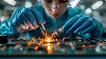 Technician soldering circuit board photo
