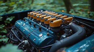 Teal engine in natural setting photo
