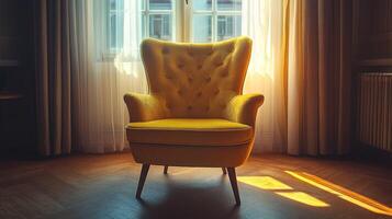 Sunny yellow armchair by window photo