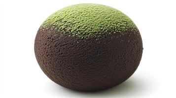 Spherical chocolate dessert with matcha topping photo