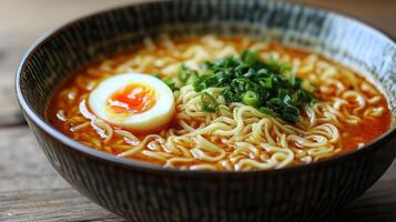 Spicy instant noodles with egg 1 photo
