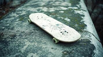 Skateboard on aged concrete photo