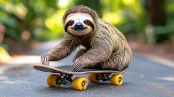 Sloth skateboarding bokeh background photo