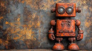 Rusty robot figurine on a textured background photo