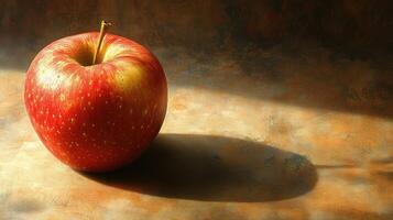 Single red apple in sunlight photo