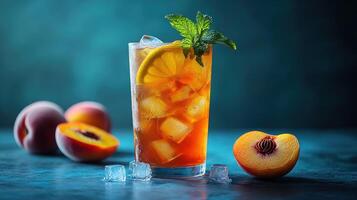 Refreshing Peach Iced Tea with fruit photo