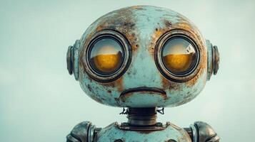 Rusty robot head, sad expression photo
