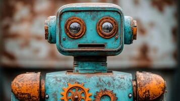 Rusty vintage robot stares intently photo