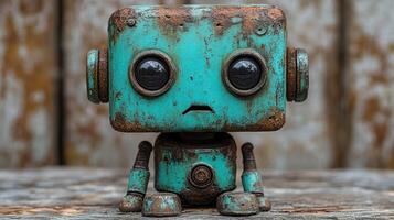 Rusty teal robot figurine photo
