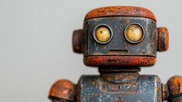 Rusty robot head, close-up photo