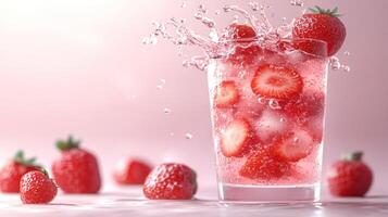 Refreshing strawberry beverage splash photo