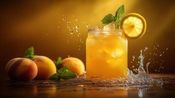 Refreshing peach iced tea drink photo