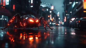 Robotic ant menace in a neon city photo