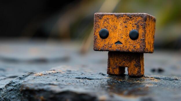 Rusty boxy figure on a rock photo