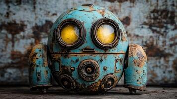 Rusty, blue robot head photo