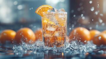 Refreshing orange drink with ice photo