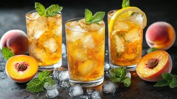 Refreshing iced peach teas photo