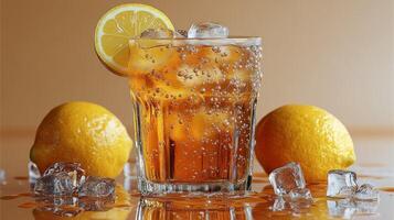 Refreshing iced tea with lemons photo