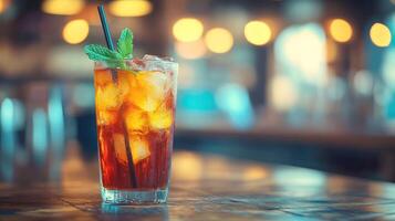 Refreshing iced tea drink at a bar photo