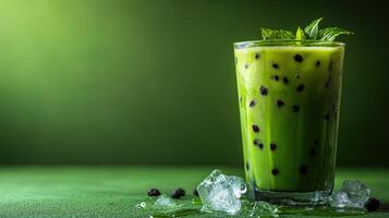 Refreshing green tea drink with boba photo