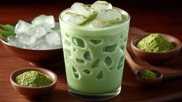 Refreshing green tea iced drink photo