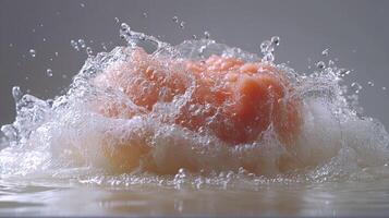 Pink soap splashing in water photo
