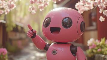 Pink robot points, cherry blossoms photo