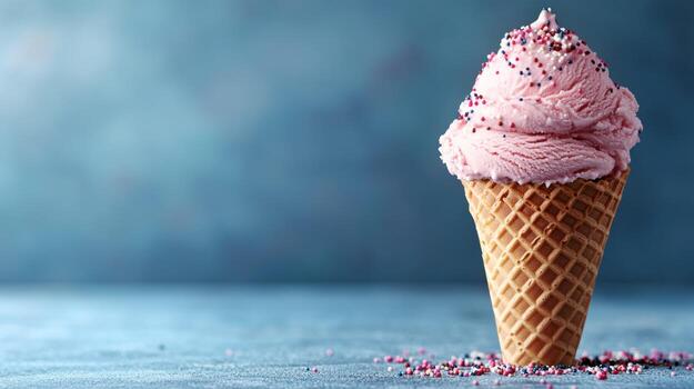 Pink ice cream cone empty space photo