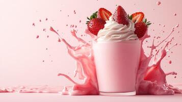 Pink strawberry milkshake splash photo