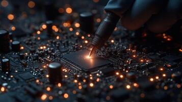 Precision soldering of a circuit board photo