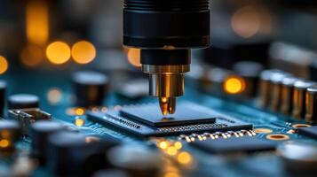 Precision chip placement on circuit board photo