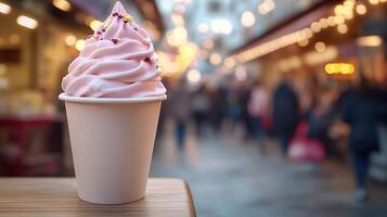 Pink frozen treat in a cup photo