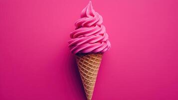 Pink ice cream cone isolated in pink photo