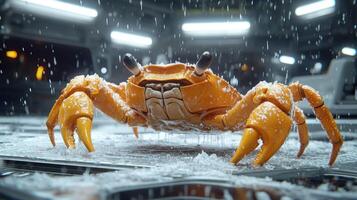 Orange crab in futuristic rain photo