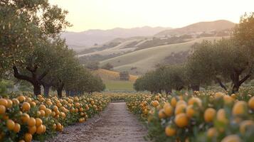 Orchard path at sunset photo