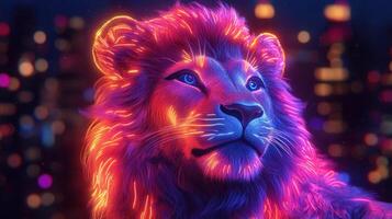 Neon lion cityscape photo